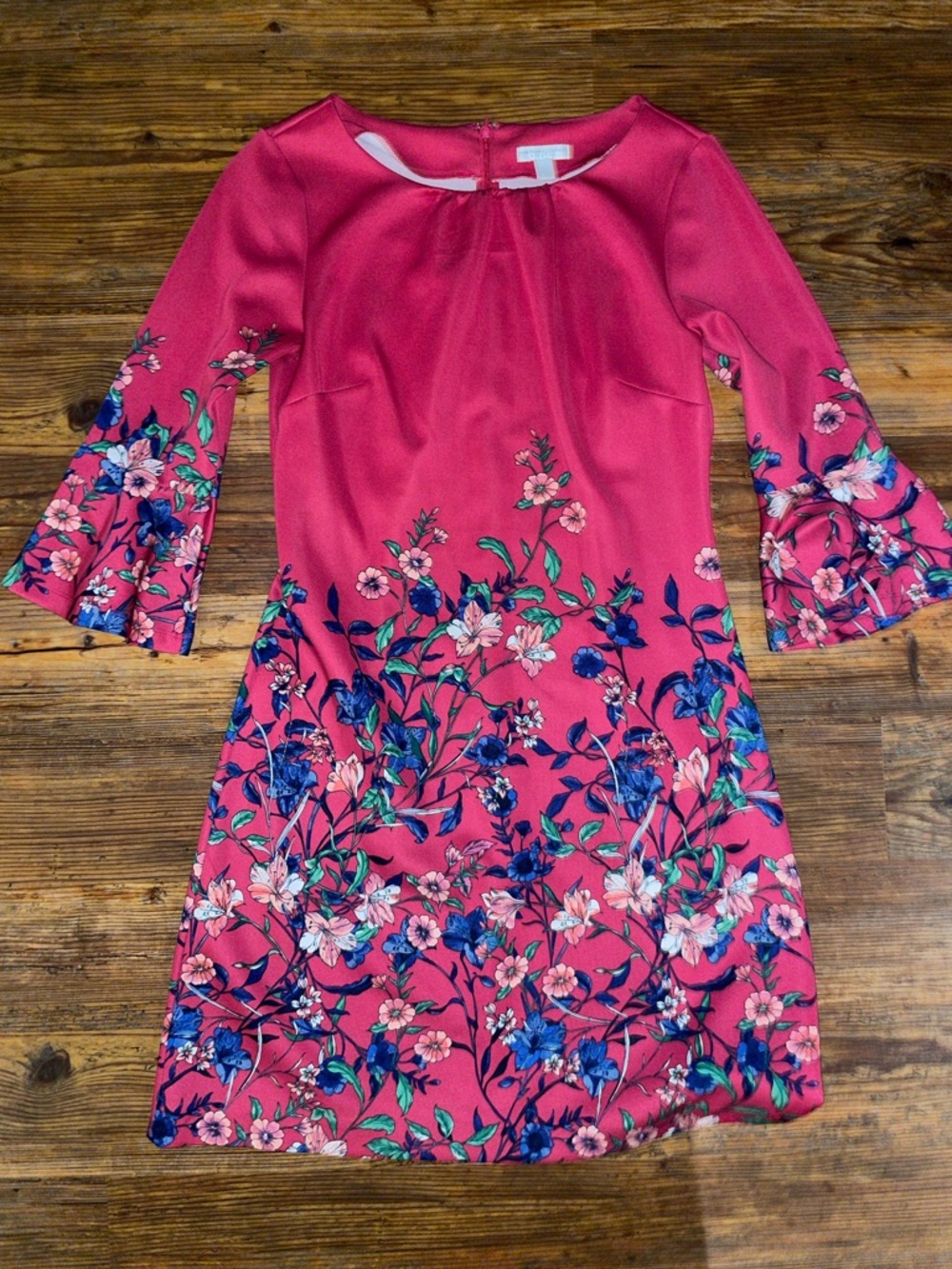 Pink Floral Bell-Sleeve Dress